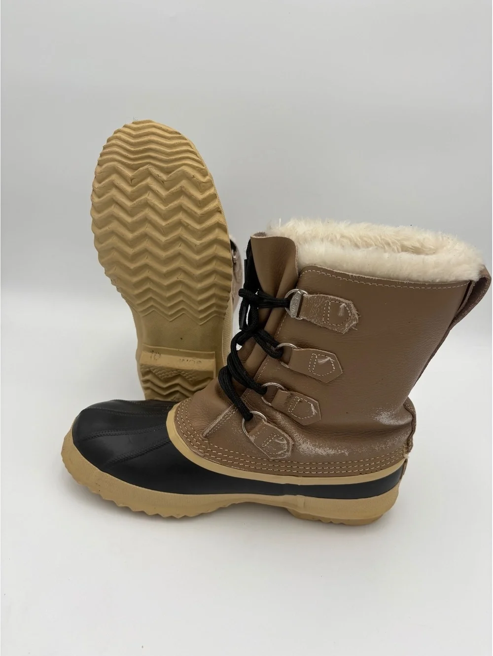 Sorel Women's Size 10 Winter Snow Boots Brown Black Faux Fur Lining Waterproof